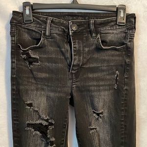American Eagle black distressed jeans- super stretch US4 XL- Extra Long
